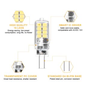 Umleeddlt G4 LED Bulb 3W Equivalent to 20W 30W Halogen Bulbs, Daylight White 6000K 360° Beam Angle AC/DC 12V G4 Bi-Pin LED Light Lamp, Not Dimmable,10 Pack