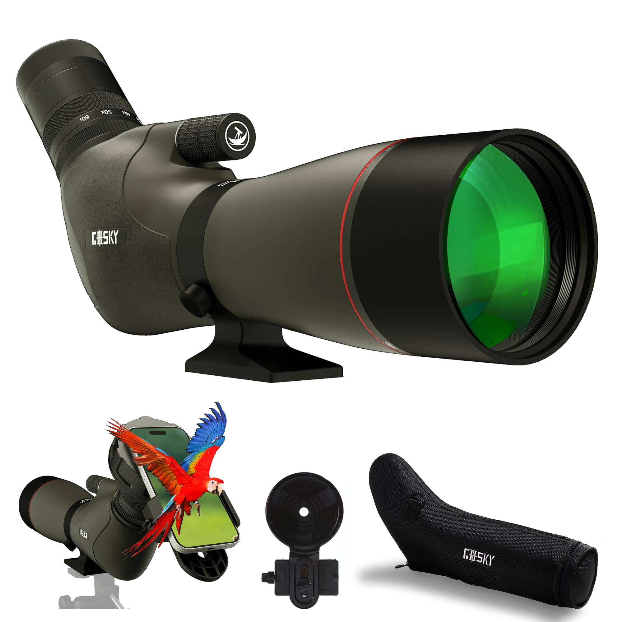 Gosky HD 20-60x80 Dual Focusing Spotting Scope - Waterproof HD Optics Zoom Scope with with Carrying Case and Smartphone Adapter for Hunting Bird Watching Target Shooting Astronomy Scenery-Gray