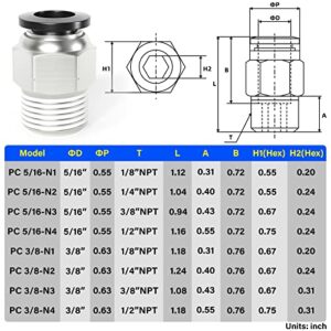 TAILONZ PNEUMATIC Male Straight 3/8 Inch Tube OD x 3/8 Inch NPT Thread Push to Connect Fittings PC-3/8-N3 (Pack of 10)