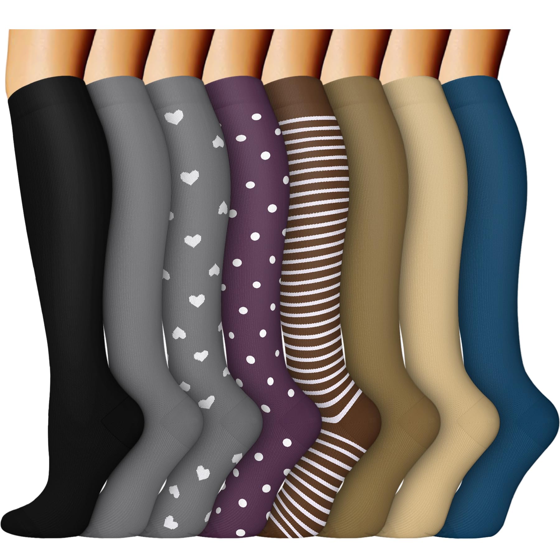 ACTINPUT Compression Socks Women & Men - Best for Running,Medical,Athletic Sports,Flight Travel, Pregnancy (08 - Assorted 01,S/M)