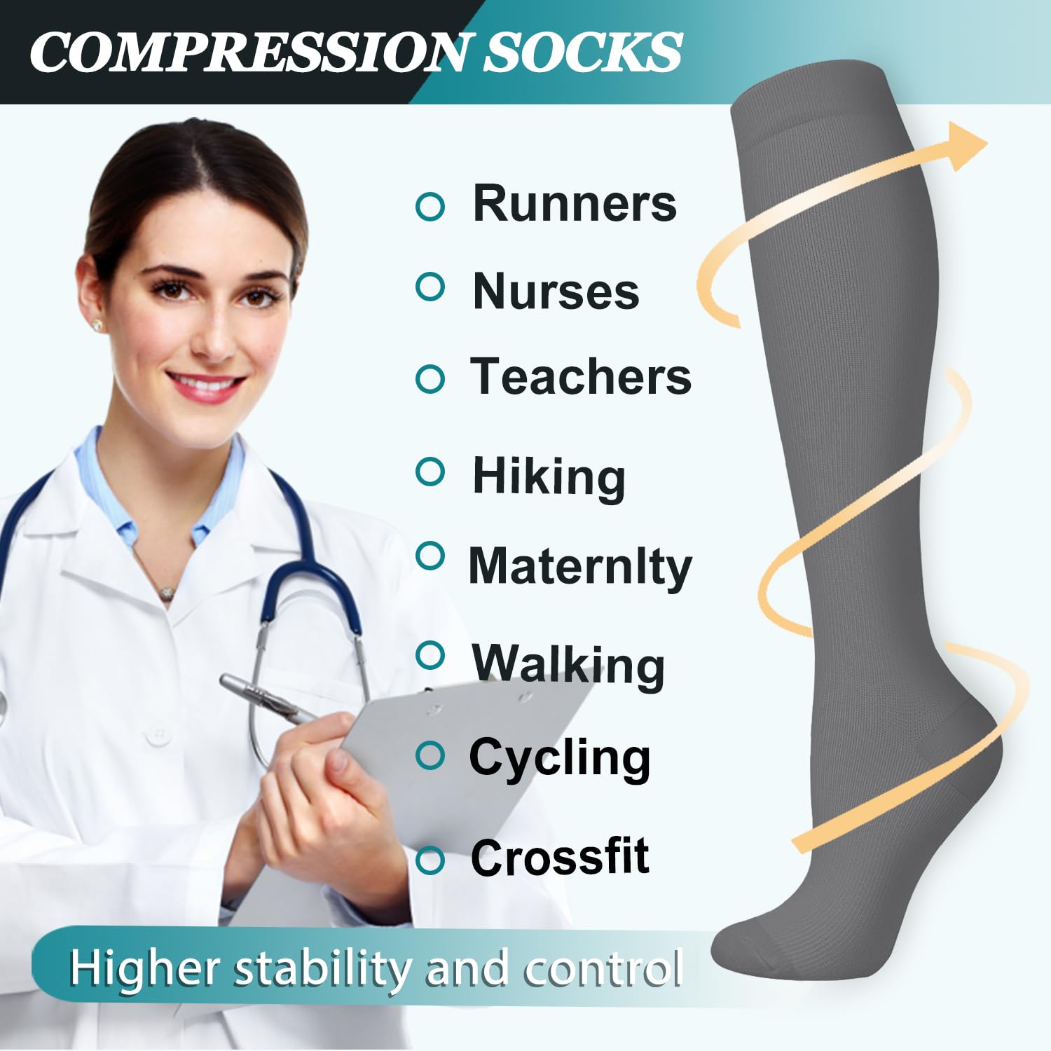 ACTINPUT Compression Socks Women & Men - Best for Running,Medical,Athletic Sports,Flight Travel, Pregnancy (08 - Assorted 01,S/M)