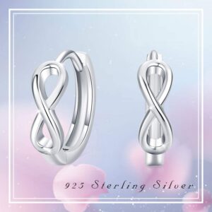 Infinity earrings, 925 Sterling Silver Infinity Hoop Earrings Huggie Earrings for Women Infinity Small Hoop Earrings for Women (Silver-B)