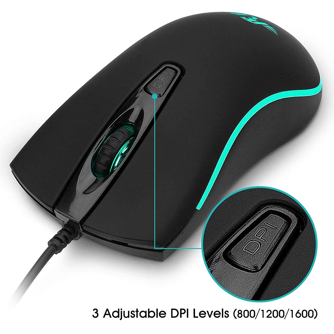 Rii RM105 Wired Mouse,Computer Mouse with Colorful RGB Backlight,Comfortable Grip Ergonomic Optical,USB Wired Mice Support Windows PC, Laptop,Desktop,Notebook,Chromebook