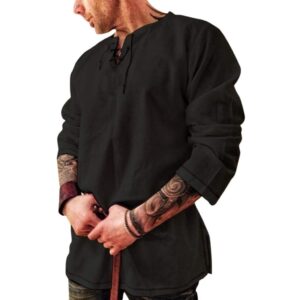 Men's Soft Thumb Hole Lace Up Long Sleeve T-Shirt Black