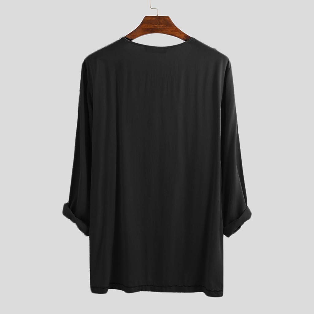 Men's Soft Thumb Hole Lace Up Long Sleeve T-Shirt Black