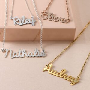 MyNameNecklace Personalized Cursive Name Pendant Necklace-Nameplate Christmas Jewelry Gift