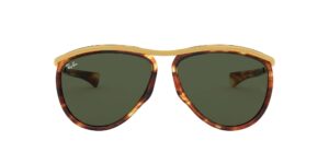 ray-ban rb2219 olympian aviator sunglasses, striped havana/g-15 green, 59 mm