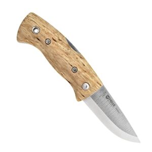 HELLE Knives - Kletten - Foldable Knife W/Clip - Birch Wood Handle - H3LS Stainless Steel - Made in Norway