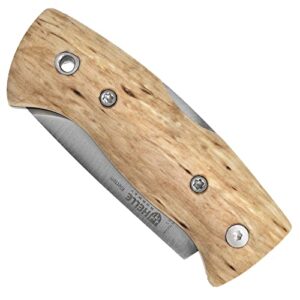 HELLE Knives - Kletten - Foldable Knife W/Clip - Birch Wood Handle - H3LS Stainless Steel - Made in Norway