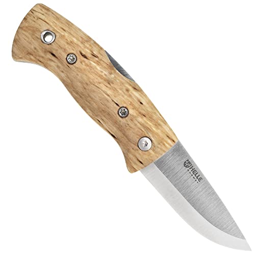 HELLE Knives - Kletten - Foldable Knife W/Clip - Birch Wood Handle - H3LS Stainless Steel - Made in Norway