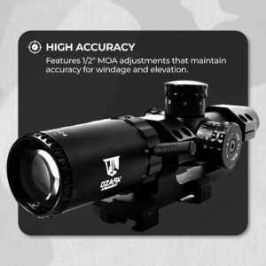 OZARK ARMAMENT LPVO 1-6X Scope - Military-Grade Optics with Illuminated Mil Dot Reticle and Cantilever Mount - Ideal for Tactical Operations and Versatility Between CQB & Long-Range Shooting