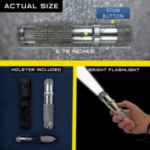 Streetwise Stun Gun Flashlight for Women Self Defense - Tactical Flashlight with Holster - Personal Safety Travel Devices for Girls - JOLT RhineStun 75,000,000* Silver