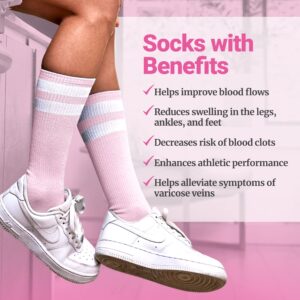 Love Classic, Pink, Medium-Large, Light Weight Compression Athletic Crew Socks for Women