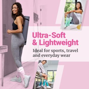 Love Classic, Pink, Medium-Large, Light Weight Compression Athletic Crew Socks for Women