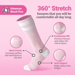 Love Classic, Pink, Medium-Large, Light Weight Compression Athletic Crew Socks for Women