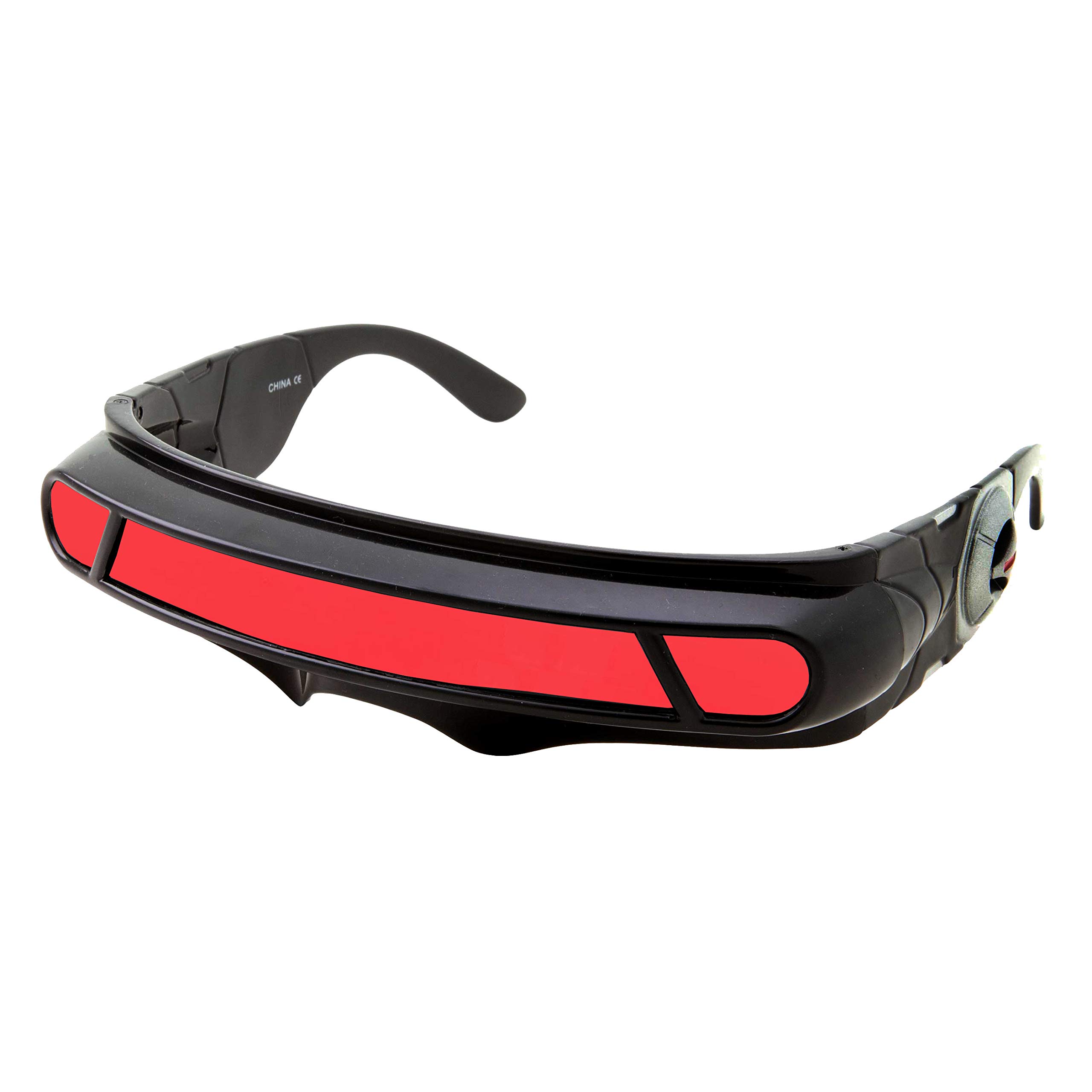 grinderPUNCH Futuristic Space Alien Costume Sunglasses Cyclops Shield Party Mirror Mono Lens (Black - Red Lens)