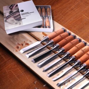 ATOPLEE 12pcs Wood Carving Chisel Set for Woodworking, Professional Wood Gouge Tools with Box and Roll Up Bags for Carpenter Craftsman Gift in Most Wood Carving Project