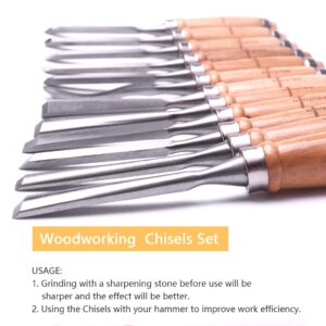 ATOPLEE 12pcs Wood Carving Chisel Set for Woodworking, Professional Wood Gouge Tools with Box and Roll Up Bags for Carpenter Craftsman Gift in Most Wood Carving Project