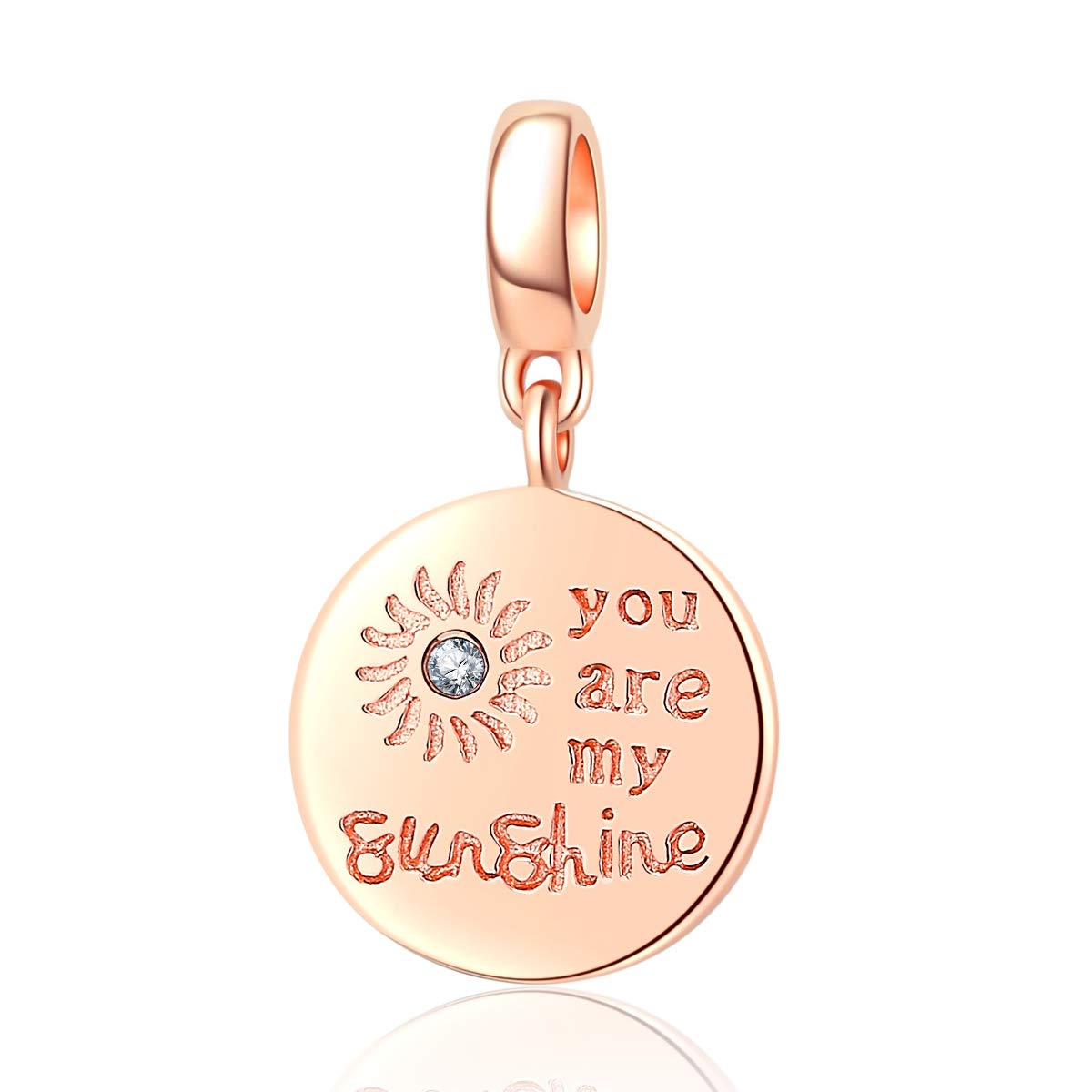 PAIYUAN Rose Gold You are My Sunshine Charms 925 Sterling Silver Crystal Dangle Charm for European Bracelet