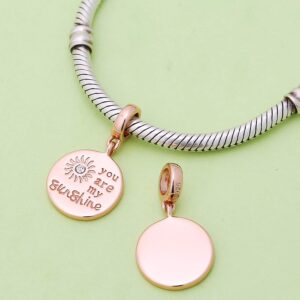 PAIYUAN Rose Gold You are My Sunshine Charms 925 Sterling Silver Crystal Dangle Charm for European Bracelet