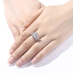 Newshe Jewellery Wedding Rings for Women AAAAACz 925 Sterling Silver Engagement Ring Sets Princess 4.1Ct Size 7