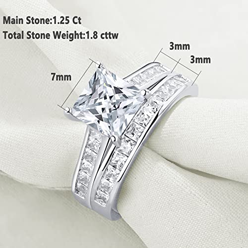 Newshe Jewellery Wedding Rings for Women AAAAACz 925 Sterling Silver Engagement Ring Sets Princess 4.1Ct Size 7