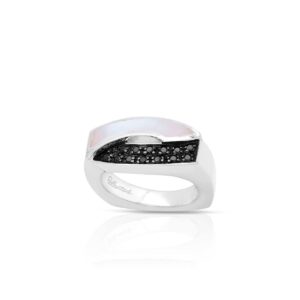 belle etoile pirouette ring white mother-of-pearl & black stone ring size: 9