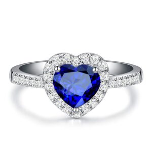 madeone 18k white gold plating blue sapphire heart love halo rings gemstone excellent cut cubic zirconia cz jewelry promise wedding engagement ring for women with box packing size 5-9 (6)