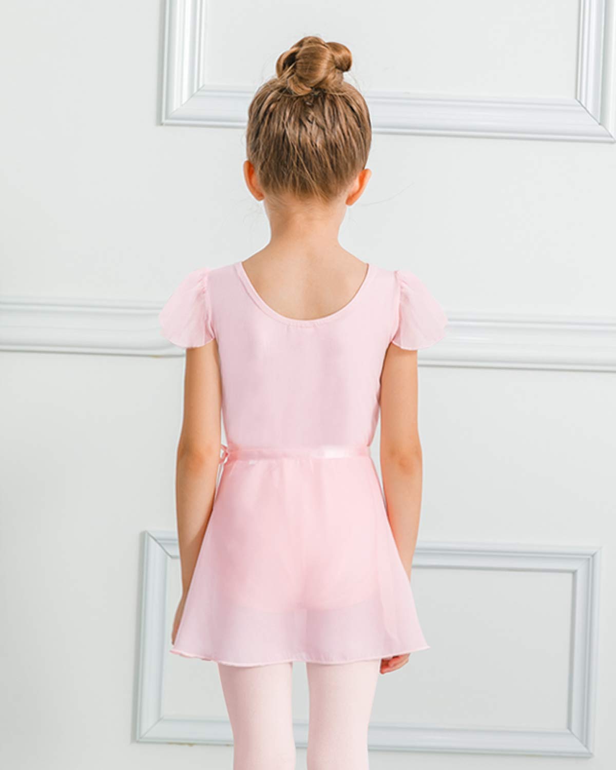 Stelle Ballet Leotards for Girls Dance Dress Outfit Combo with Skirt and Tights (Ballet Pink Ruffle Sleeve,100)