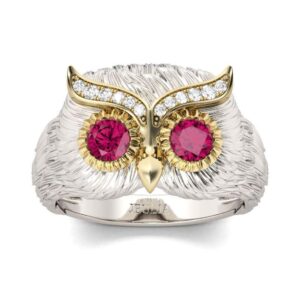 Jeulia 2 Carat Owl Rings for Women Round Cut Feather Engagement Ring 925 Sterling Silver Wedding Rings with Ruby Owl Eye CZ Solitaire Promise Anniversary Rings with Jewelry Gift Box (7)