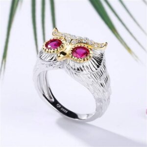 Jeulia 2 Carat Owl Rings for Women Round Cut Feather Engagement Ring 925 Sterling Silver Wedding Rings with Ruby Owl Eye CZ Solitaire Promise Anniversary Rings with Jewelry Gift Box (7)