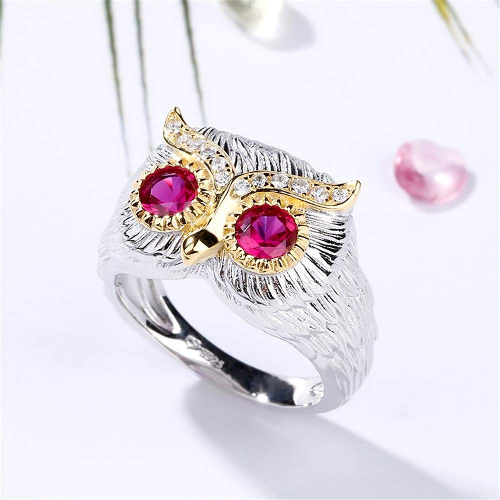 Jeulia 2 Carat Owl Rings for Women Round Cut Feather Engagement Ring 925 Sterling Silver Wedding Rings with Ruby Owl Eye CZ Solitaire Promise Anniversary Rings with Jewelry Gift Box (7)