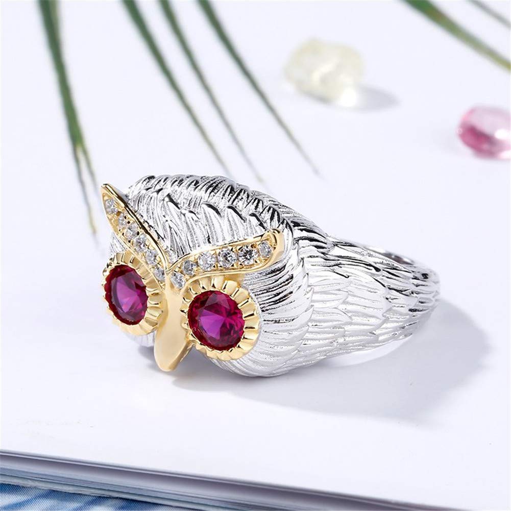 Jeulia 2 Carat Owl Rings for Women Round Cut Feather Engagement Ring 925 Sterling Silver Wedding Rings with Ruby Owl Eye CZ Solitaire Promise Anniversary Rings with Jewelry Gift Box (7)