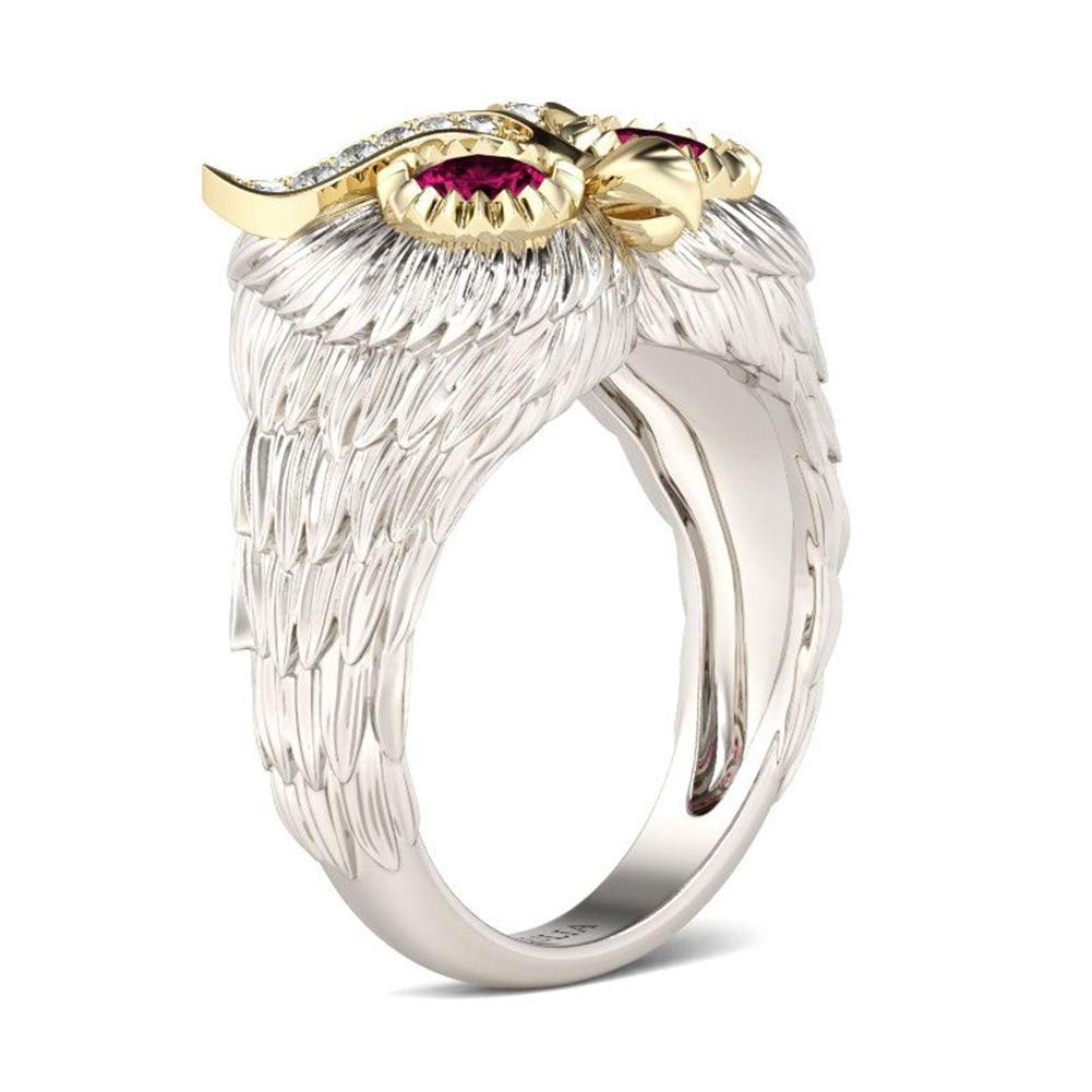 Jeulia 2 Carat Owl Rings for Women Round Cut Feather Engagement Ring 925 Sterling Silver Wedding Rings with Ruby Owl Eye CZ Solitaire Promise Anniversary Rings with Jewelry Gift Box (7)