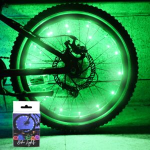 tinana led bike wheel lights ultra bright waterproof bicycle spoke lights cycling decoration safety warning tire strip light for kids adults night riding 1pack (green)