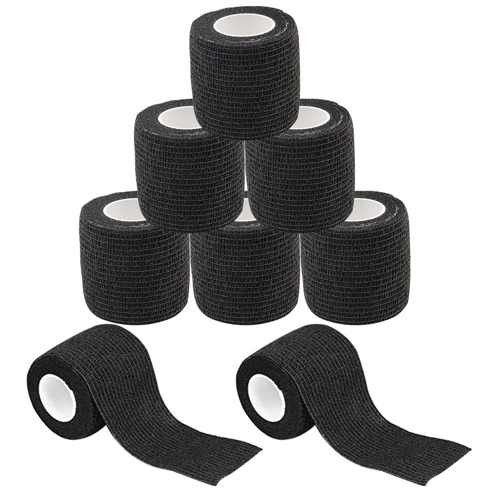 Tattoo Grip Tape - Yuelong 8Pcs Black Cohesive Tattoo Grip Wrap Tape Elastic Bandage Rolls Self-Adherent Tape for Tattoo Machine Grip Tube Accessories Sports Tape