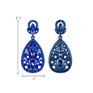 EleQueen Women's Wedding Bridal Austrian Crystal Bohemia Teardrop Chandelier Dangle Earrings Royal Blue Color Blue-Tone