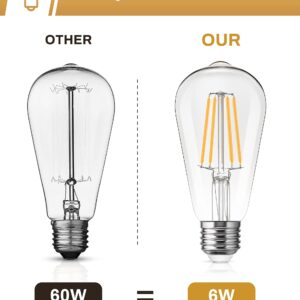 DORESshop Vintage LED Edison Bulbs,Non-Dimmable, 6W Warm Light Bulbs 60 Watt Equivalent,2700K Warm White, ST58 Antique LED Filament Bulbs,E26 Medium Base,Clear Glass,4 Pack