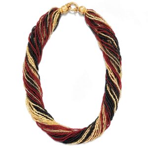 Ross-Simons Italian Red, Black and Gold Murano Glass Bead Torsade Necklace in 18kt Gold Over Sterling. 18 inches