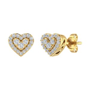 1/5 Carat Diamond Heart Shaped Stud Earrings in 10K Yellow Gold - IGI Certified