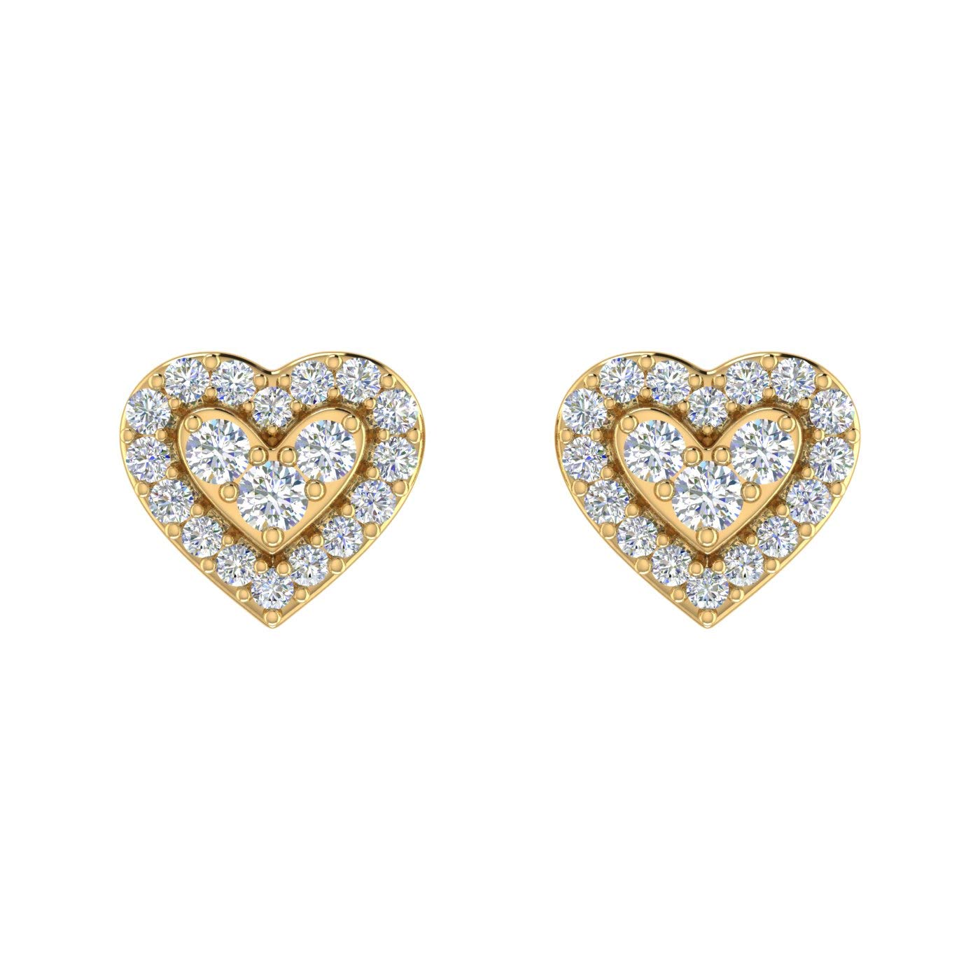 1/5 Carat Diamond Heart Shaped Stud Earrings in 10K Yellow Gold - IGI Certified