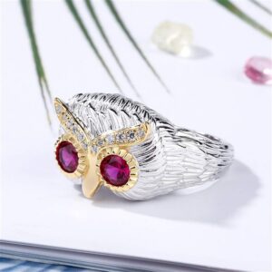 Jeulia 2 Carat Owl Rings for Women Round Cut Feather Engagement Ring 925 Sterling Silver Wedding Rings with Ruby Owl Eye CZ Solitaire Promise Anniversary Rings with Jewelry Gift Box (9)