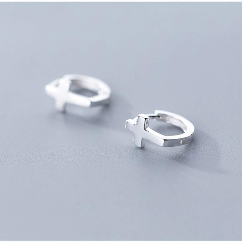 Cross Criss Sterling Silver Tiny Sleeper Hoop Earrings for Women Girls Minimalist Faith Hope Small Cartilage Tragus Huggie Hoops Cuffs Studs (Silver)