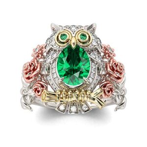 jeulia 1 carat owl rings for women 925 sterling silver 18k gold plated wedding rings oval cut solitaire engagement rings with emerald stone anniversary promise rings romantic gift (5)