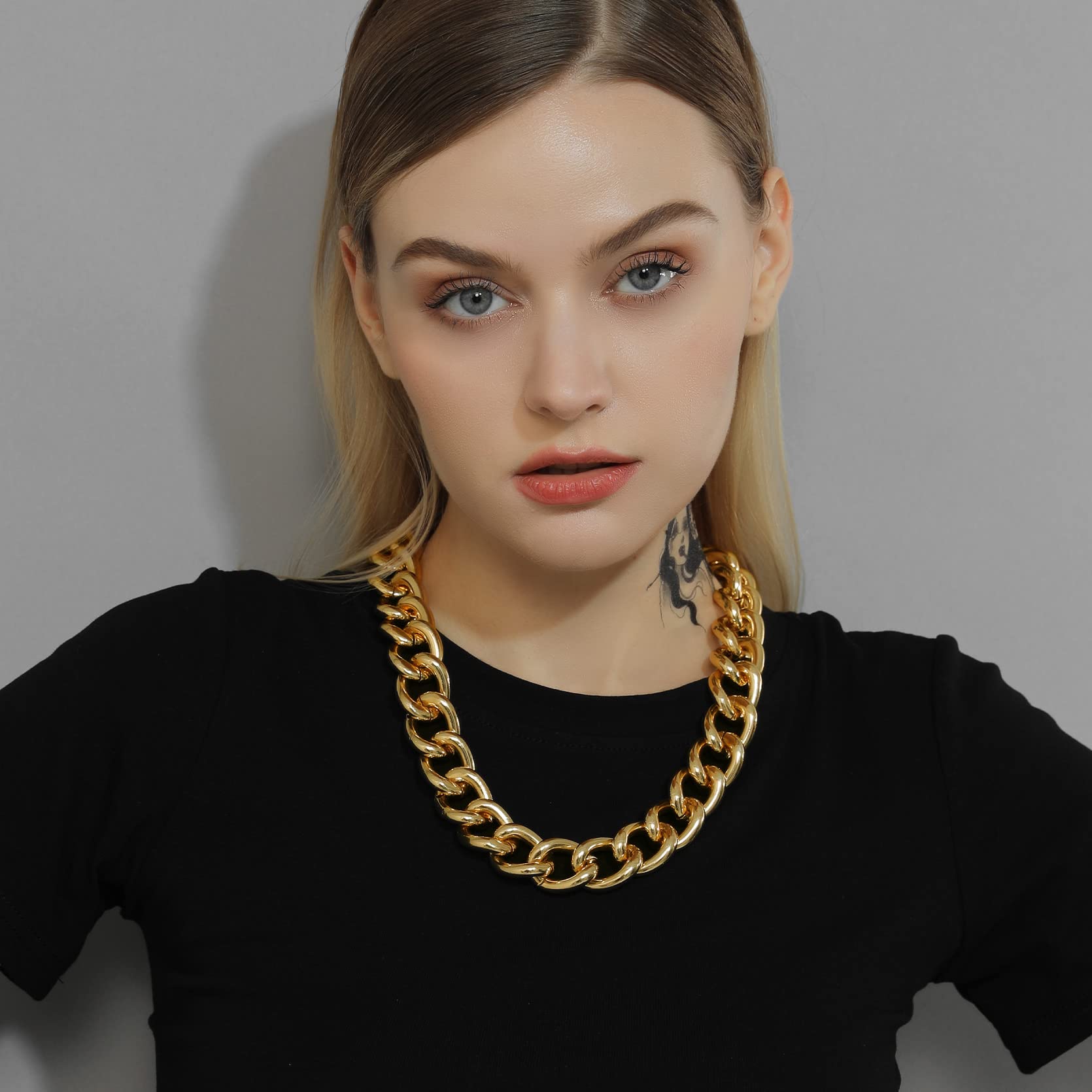 GOLDCHIC JEWELRY Oversized Chain for Women, 23mm Punk Chunky Chainlink Choker Necklace, Gold Cuban Link 20'' Choker for Wife