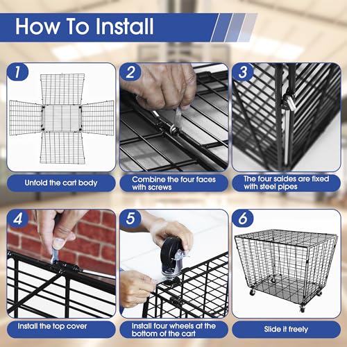 Mythinglogic Rolling Sports Ball Storage Cart, Sports Lockable Ball Storage Locker with Elastic Straps, Stackable Ball Cage for Garage Storage Garage Organizer (Large Set)