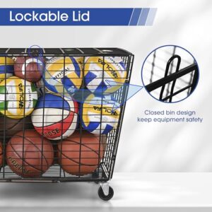 Mythinglogic Rolling Sports Ball Storage Cart, Sports Lockable Ball Storage Locker with Elastic Straps, Stackable Ball Cage for Garage Storage Garage Organizer (Large Set)