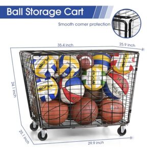 Mythinglogic Rolling Sports Ball Storage Cart, Sports Lockable Ball Storage Locker with Elastic Straps, Stackable Ball Cage for Garage Storage Garage Organizer (Large Set)