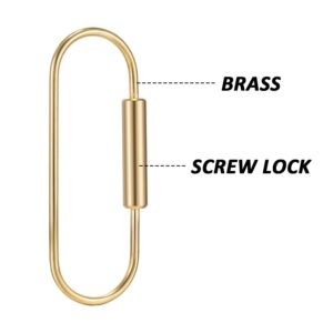 Hotop 5 Pieces Brass Screw Lock Keychain Simple Brass Key Chain Ellipse Shape Key Ring Brass Lock Clip Key Holders for Men Women, Gold, One Size