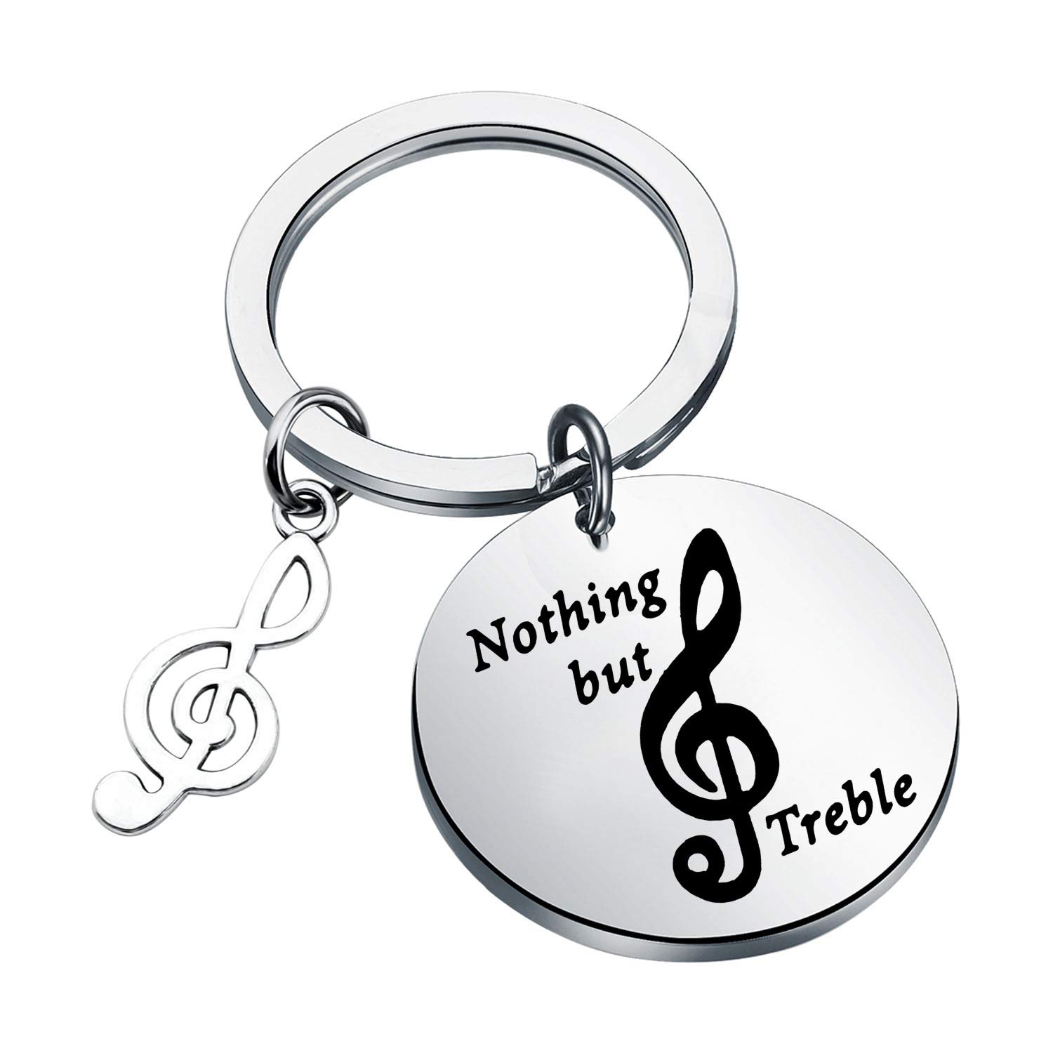 BEKECH Music Keychain Music Lover Gifts Nothing But Treble Keychain with Music Note Charm G Clef Note Musical Jewelry Gift for Musicians Music Teachers Students (silver)